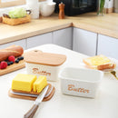 500ML Porcelain Sealing Butter Box Ceramic w/ Wooden Bamboo Lid