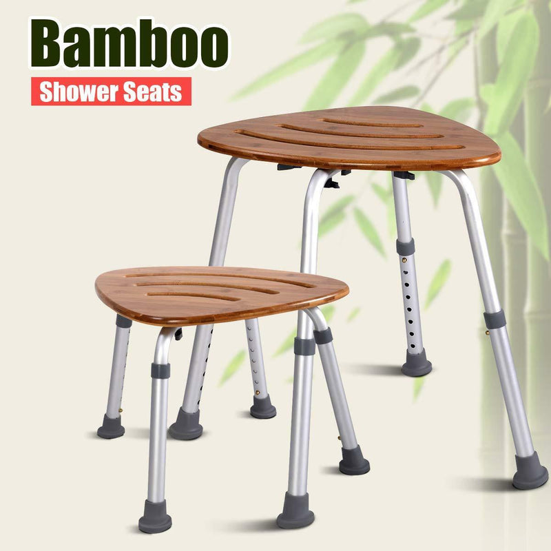 Bamboo Bath Seat Shower Chair Triangular Fanshaped Slip-Resistant Rubber Tip
