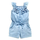 Kids Girls Clothes Denim Blue Cotton Washed Jeans Sleeveless Bow Jumpsuits 0-5Year