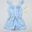 Kids Girls Clothes Denim Blue Cotton Washed Jeans Sleeveless Bow Jumpsuits 0-5Year