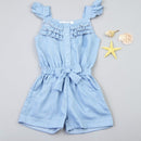 Kids Girls Clothes Denim Blue Cotton Washed Jeans Sleeveless Bow Jumpsuits 0-5Year