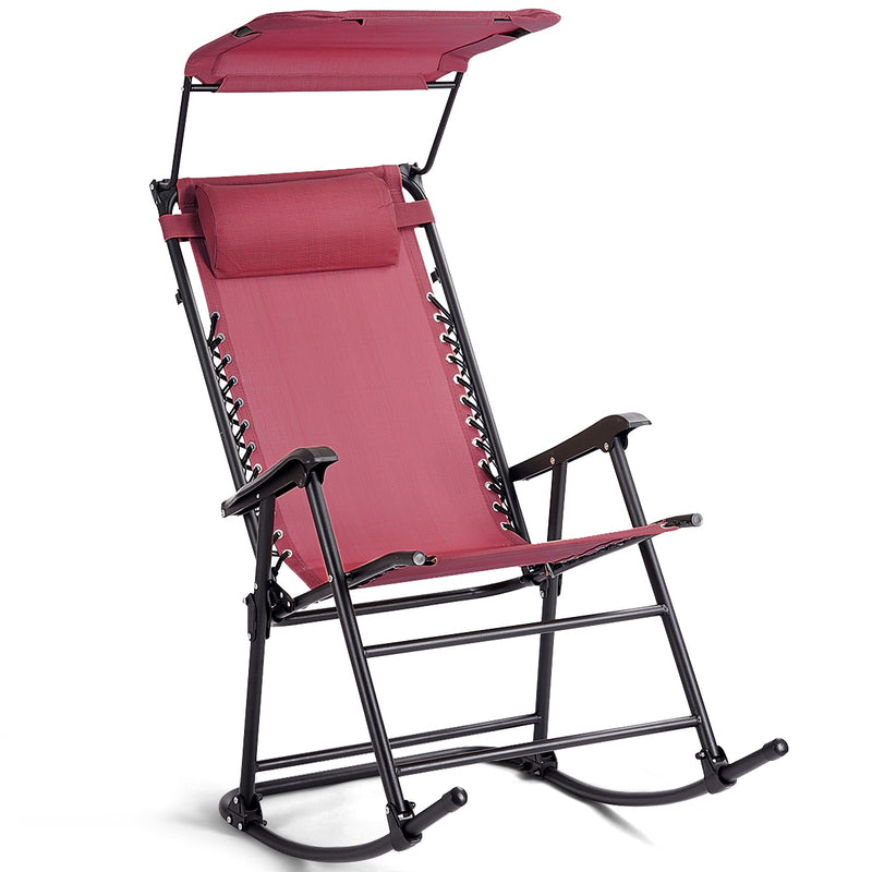 Folding Rocking Chair Rocker Porch Zero Gravity Furniture Sunshade Canopy Red