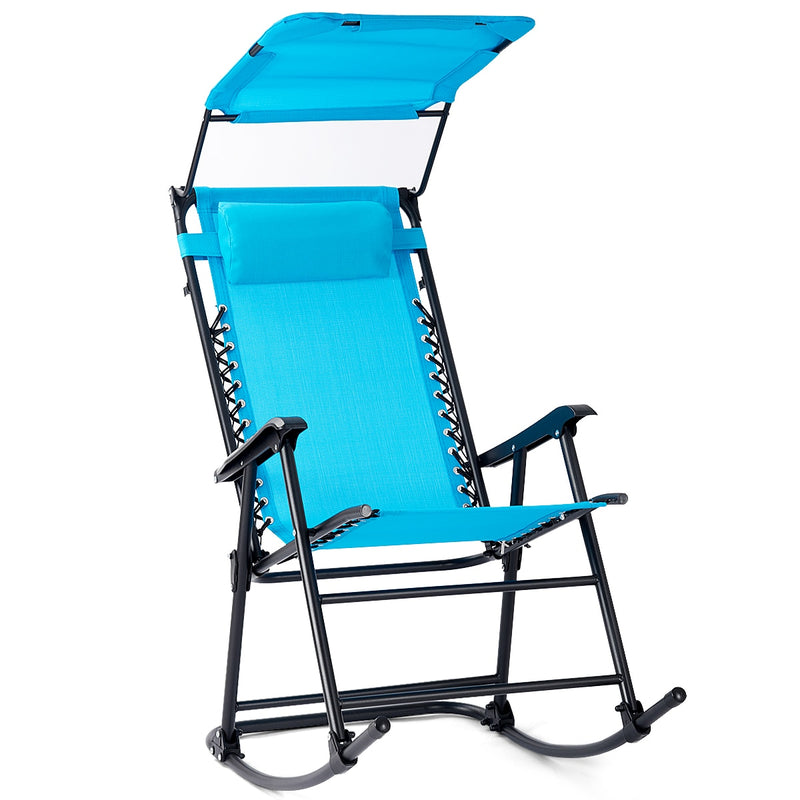 Folding Rocking Chair Rocker Porch Zero Gravity Furniture Sunshade Canopy Light Blue