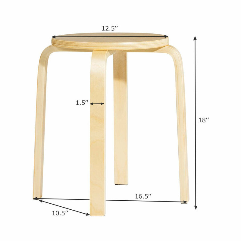 Set of 4 18" Stacking Stool Round Dining Chair Backless Wood Home Decor