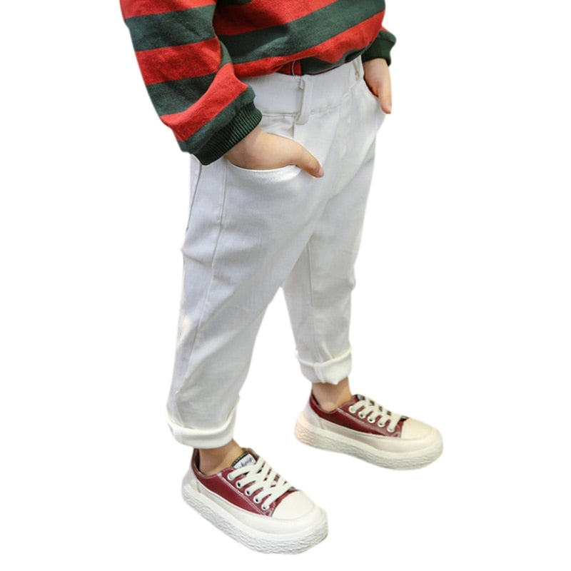 Jeans Trousers Boys And Girls Mid-Waist Casual Solid Color Pants White For Kids 1-7 Years Old New Arrival