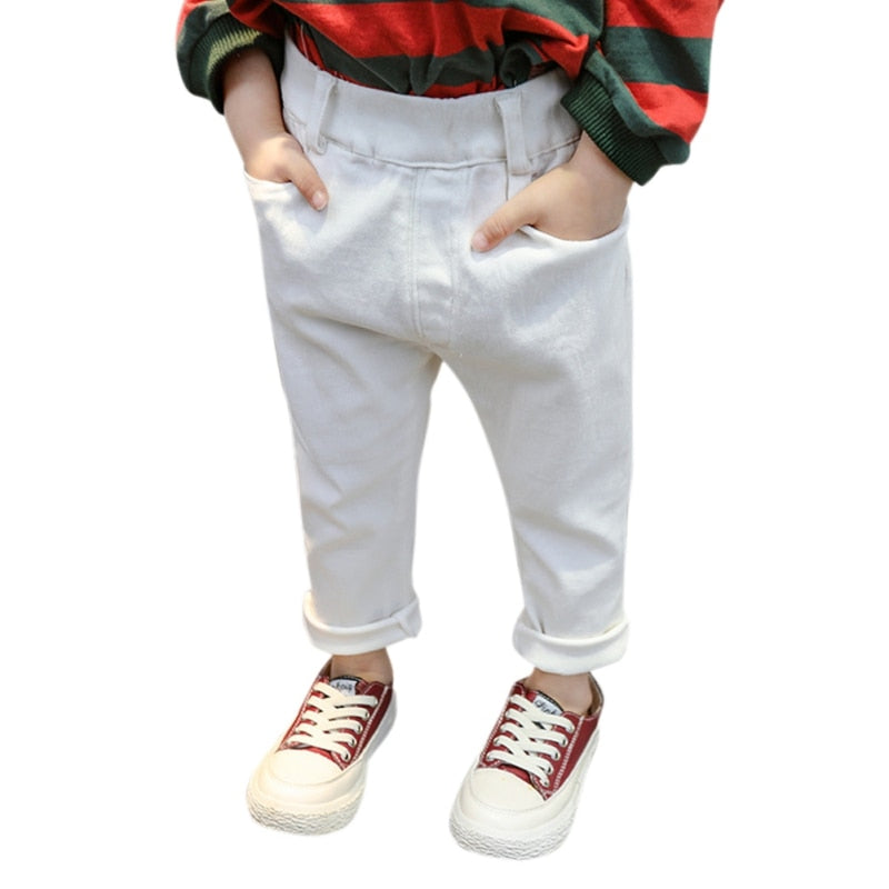 Jeans Trousers Boys And Girls Mid-Waist Casual Solid Color Pants White For Kids 1-7 Years Old New Arrival