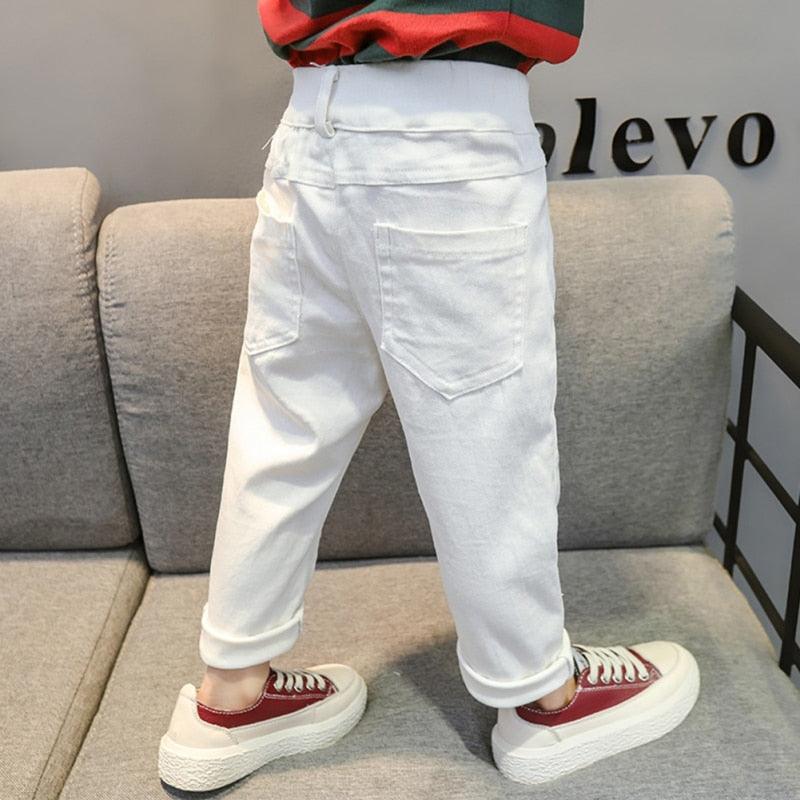 Jeans Trousers Boys And Girls Mid-Waist Casual Solid Color Pants White For Kids 1-7 Years Old New Arrival