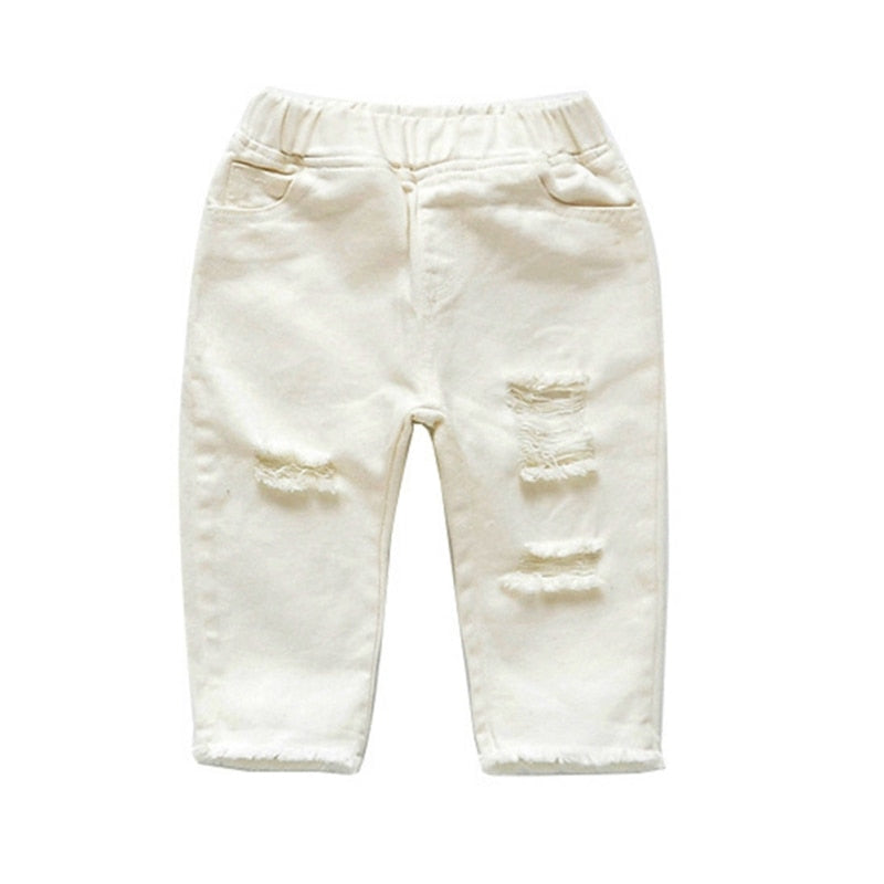 Jeans Trousers Boys And Girls Mid-Waist Casual Solid Color Pants White For Kids 1-7 Years Old New Arrival