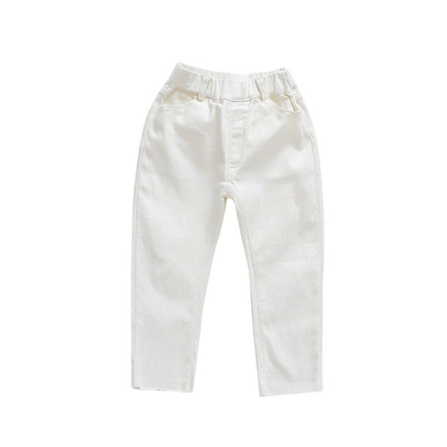 Jeans Trousers Boys And Girls Mid-Waist Casual Solid Color Pants White For Kids 1-7 Years Old New Arrival