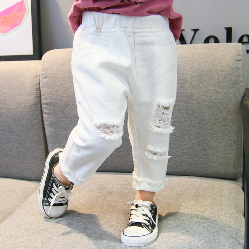 Jeans Trousers Boys And Girls Mid-Waist Casual Solid Color Pants White For Kids 1-7 Years Old New Arrival