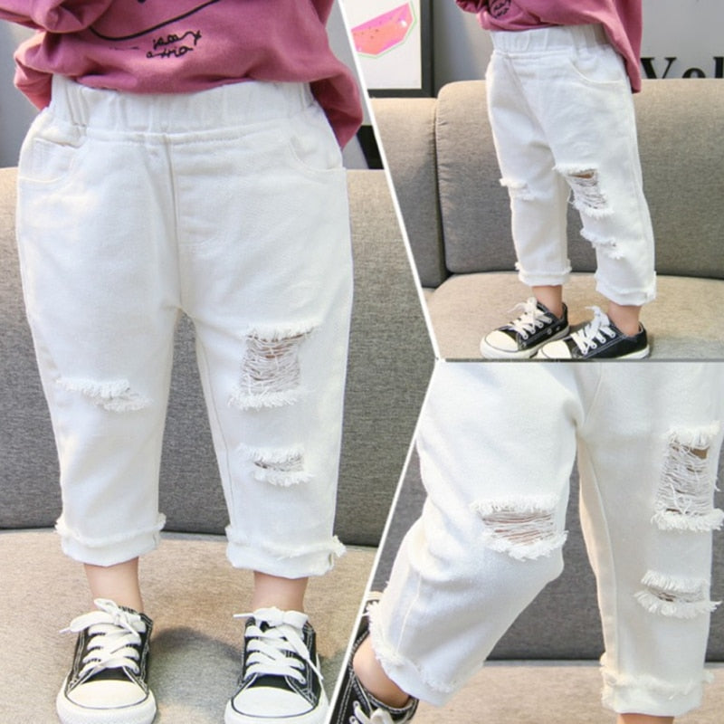 Jeans Trousers Boys And Girls Mid-Waist Casual Solid Color Pants White For Kids 1-7 Years Old New Arrival