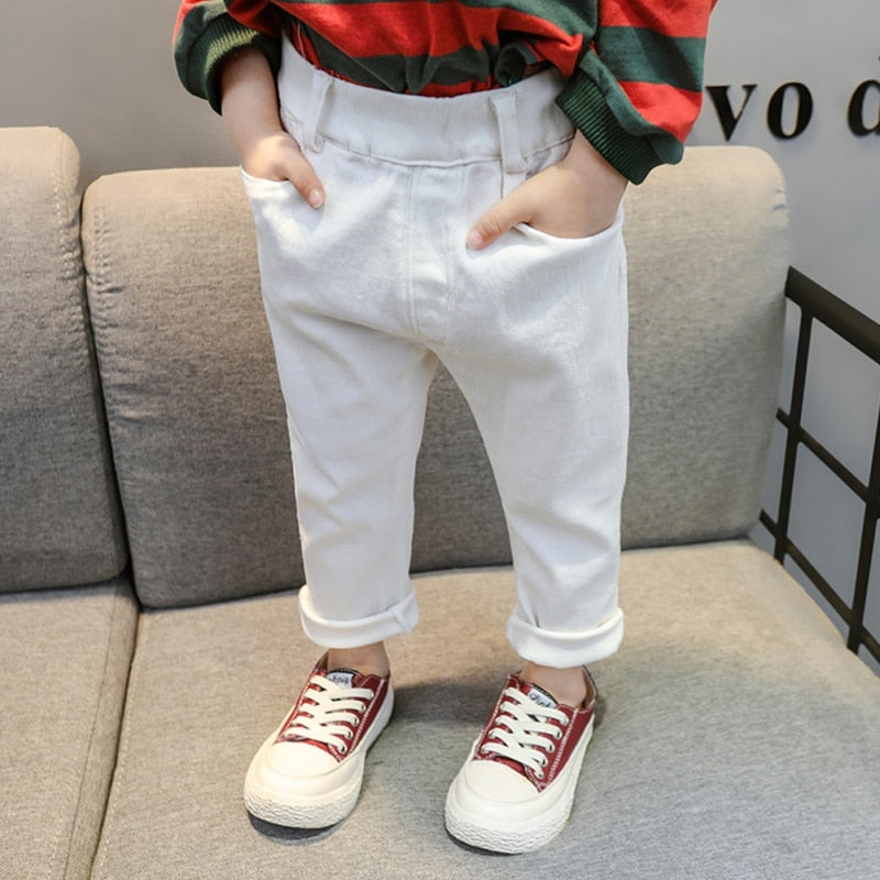 Jeans Trousers Boys And Girls Mid-Waist Casual Solid Color Pants White For Kids 1-7 Years Old New Arrival