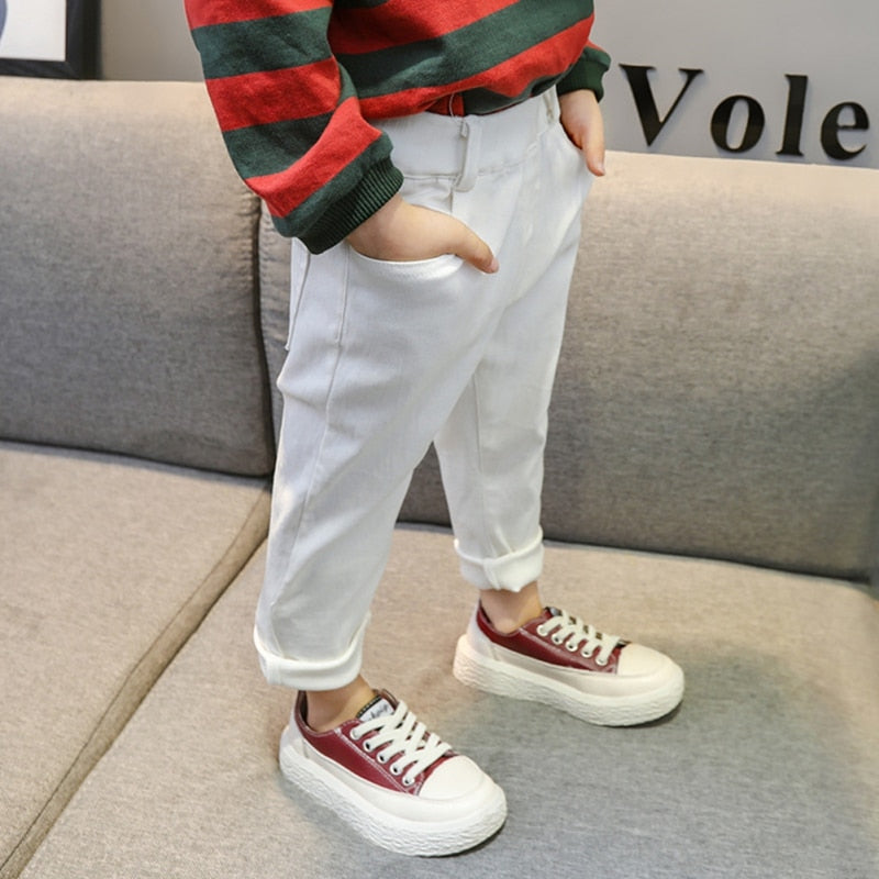 Jeans Trousers Boys And Girls Mid-Waist Casual Solid Color Pants White For Kids 1-7 Years Old New Arrival