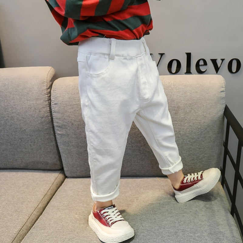 Jeans Trousers Boys And Girls Mid-Waist Casual Solid Color Pants White For Kids 1-7 Years Old New Arrival