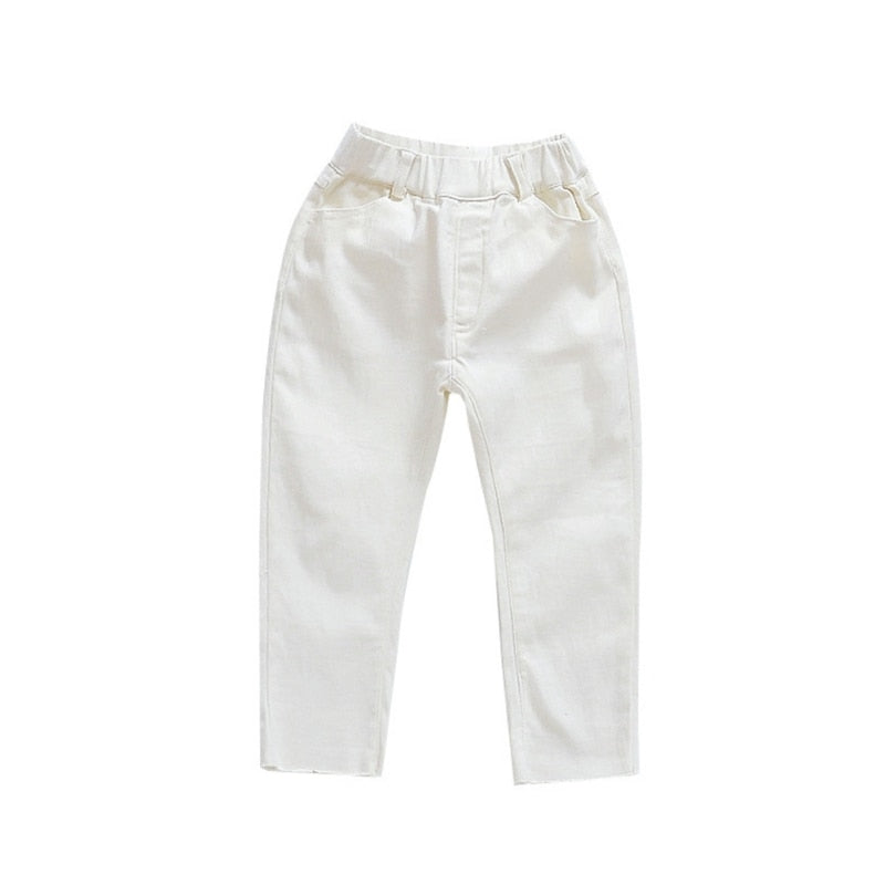 Jeans Trousers Boys And Girls Mid-Waist Casual Solid Color Pants White For Kids 1-7 Years Old New Arrival