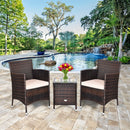 Outdoor 3 PCS PE Rattan Wicker Furniture Sets Chairs  Coffee Table Garden Beige
