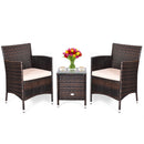 Outdoor 3 PCS PE Rattan Wicker Furniture Sets Chairs  Coffee Table Garden Beige