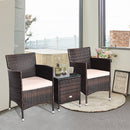 Outdoor 3 PCS PE Rattan Wicker Furniture Sets Chairs  Coffee Table Garden Beige