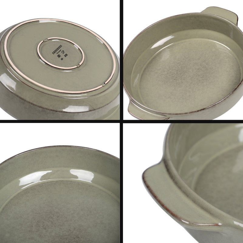 Round&Square Glaze Stoneware Oven Baking Dish Plate Set w/ Handle