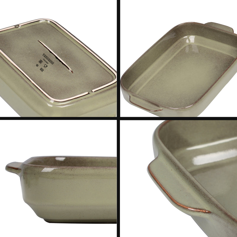 Round&Square Glaze Stoneware Oven Baking Dish Plate Set w/ Handle