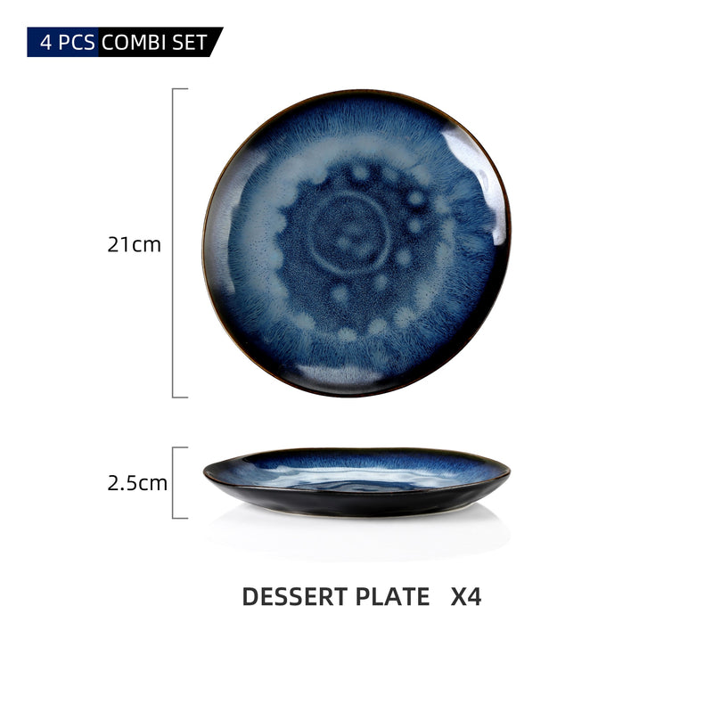 Starry 4/8/12-Piece Dessert Plate Set Vintage Look Ceramic Blue