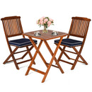 3PCS Patio Folding Wooden Bistro Set Cushioned Chair Conversation