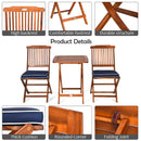 3PCS Patio Folding Wooden Bistro Set Cushioned Chair Conversation