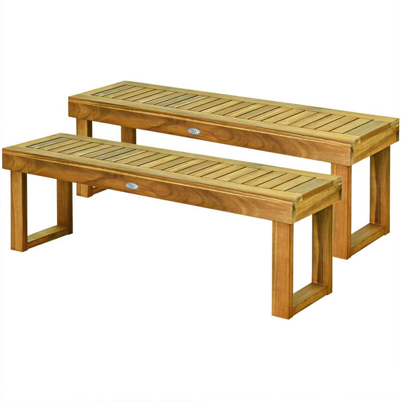 2Pcs 52" Outdoor Acacia Wood Dining Bench Chair Seat Slat Garden Patio Balcony 2*OP70392