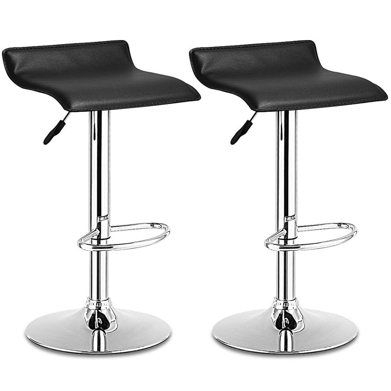 Set Of 2 Swivel Bar Stools Adjustable PU Leather Backless Dining Chair Black