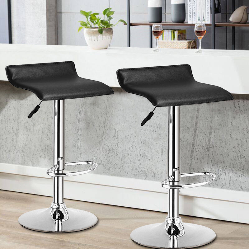 Set Of 2 Swivel Bar Stools Adjustable PU Leather Backless Dining Chair Black