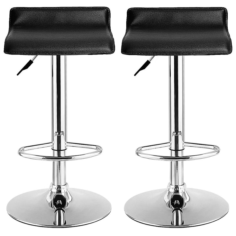 Set Of 2 Swivel Bar Stools Adjustable PU Leather Backless Dining Chair Black