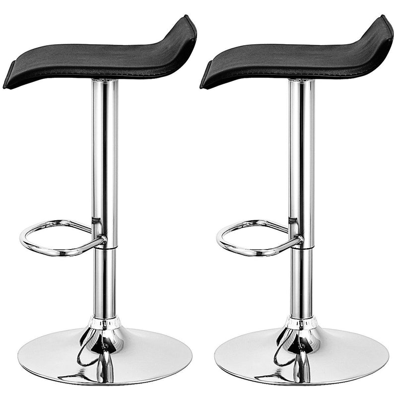 Set Of 2 Swivel Bar Stools Adjustable PU Leather Backless Dining Chair Black