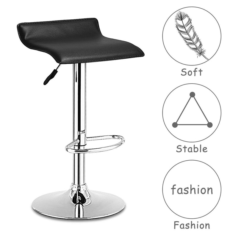 Set Of 2 Swivel Bar Stools Adjustable PU Leather Backless Dining Chair Black