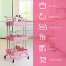 3 Tier Rolling Cart W/Wheels Practical Handle&ABS Storage Basket Organizer Pink