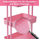 3 Tier Rolling Cart W/Wheels Practical Handle&ABS Storage Basket Organizer Pink