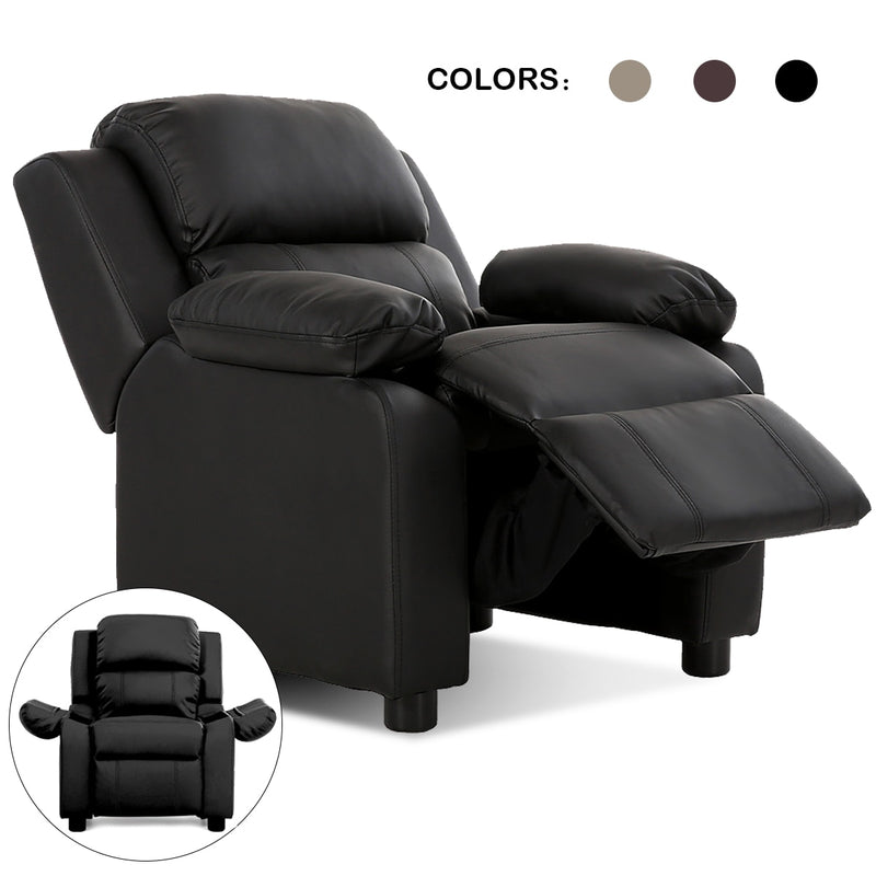 Deluxe Padded Kids Sofa Armchair Recliner Headrest Children w/ Storage Arm Black