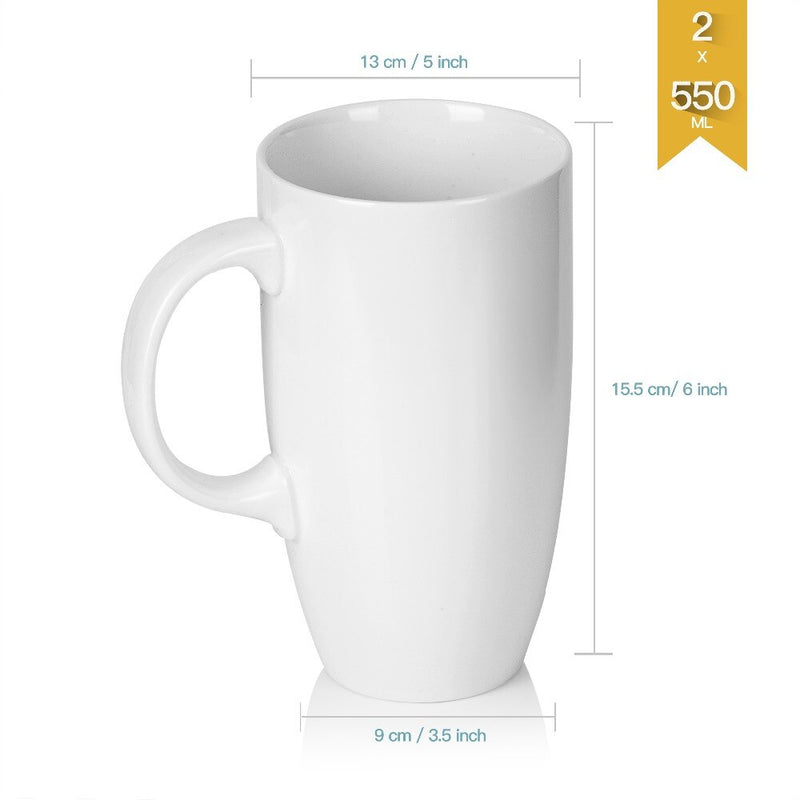 2-Piece 550ML White Porcelain Mug Set Ceramic China Cup Mug Set
