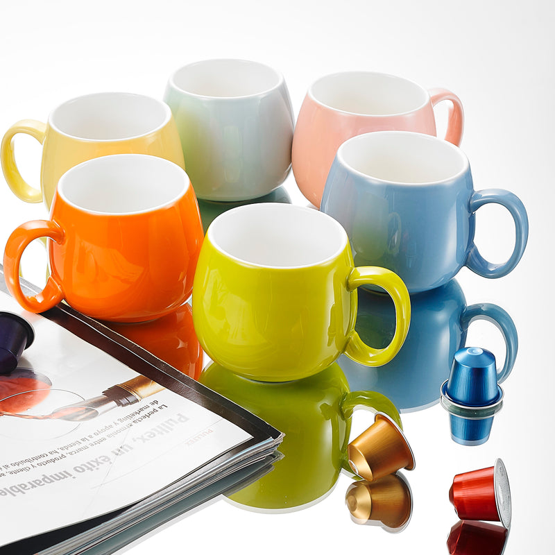 6-Piece 6-Colors 375ML Porcelain Coffee Mug Set w/ Handle Ceramic