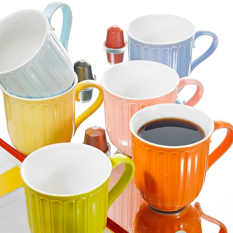 6-Piece 6-Colors 310ML Porcelain Coffee Cup Set w/ Handle Ceramic