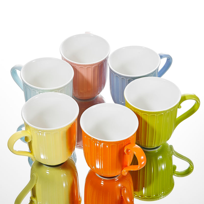 6-Piece 6-Colors 310ML Porcelain Coffee Cup Set w/ Handle Ceramic