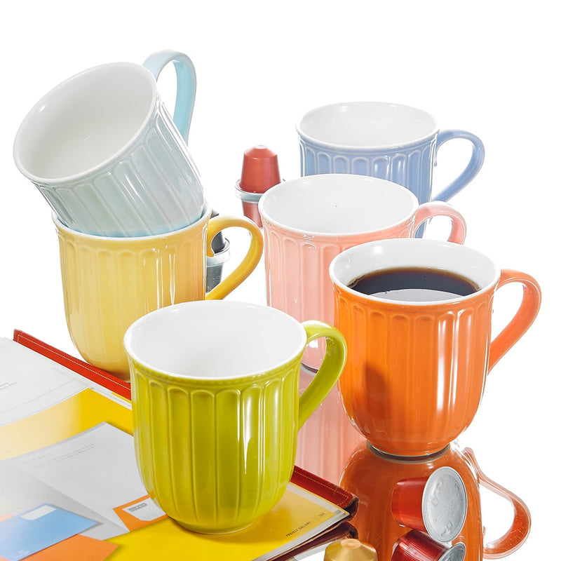 6-Piece 6-Colors 310ML Porcelain Coffee Cup Set w/ Handle Ceramic