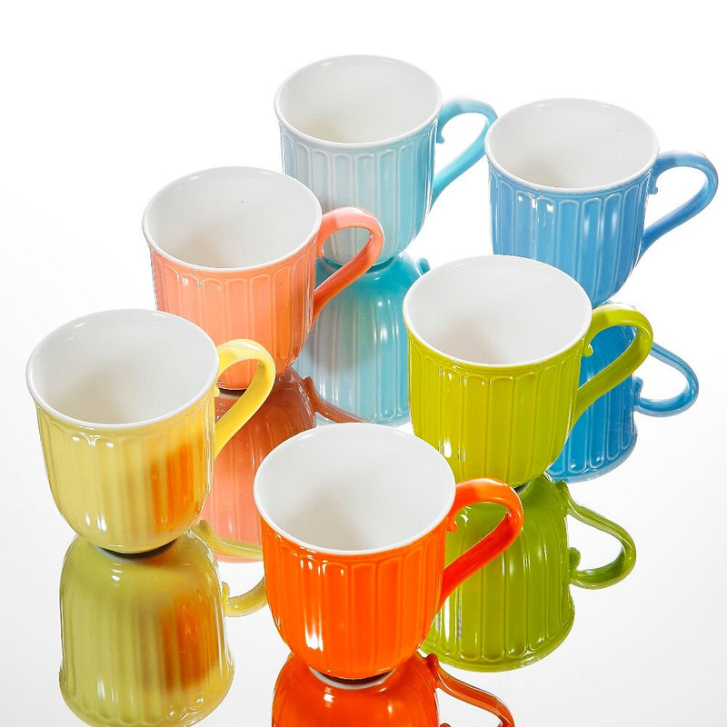 6-Piece 6-Colors 310ML Porcelain Coffee Cup Set w/ Handle Ceramic