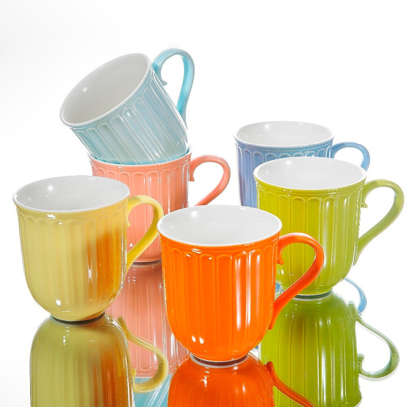 6-Piece 6-Colors 310ML Porcelain Coffee Cup Set w/ Handle Ceramic