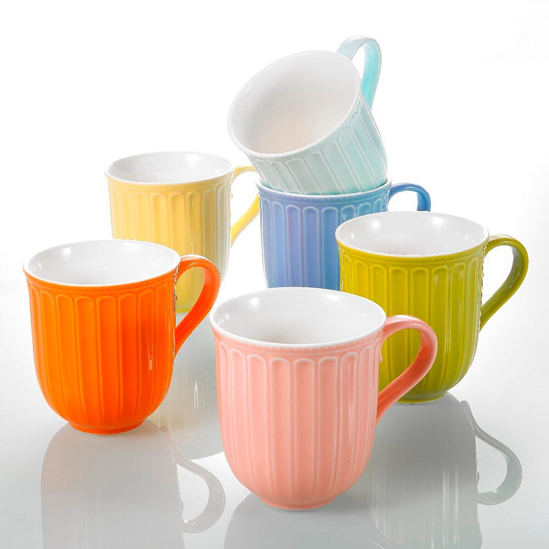 6-Piece 6-Colors 310ML Porcelain Coffee Cup Set w/ Handle Ceramic