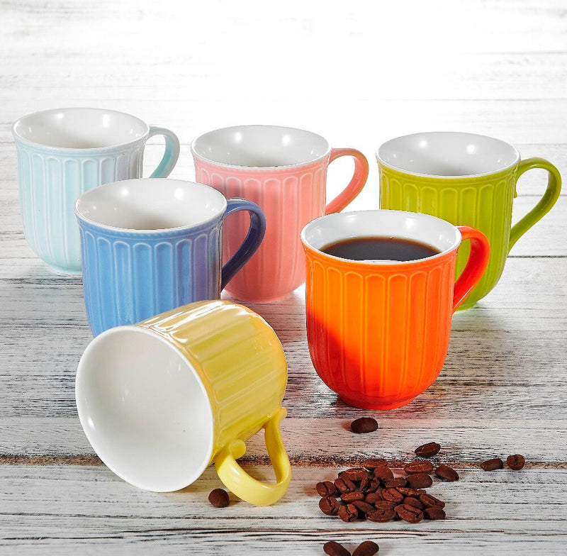 6-Piece 6-Colors 310ML Porcelain Coffee Cup Set w/ Handle Ceramic