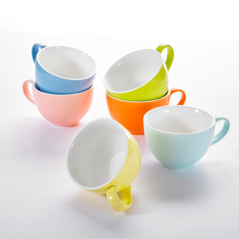 6-Piece 6-Colors 375ML Porcelain Coffee Cup Set with Handle