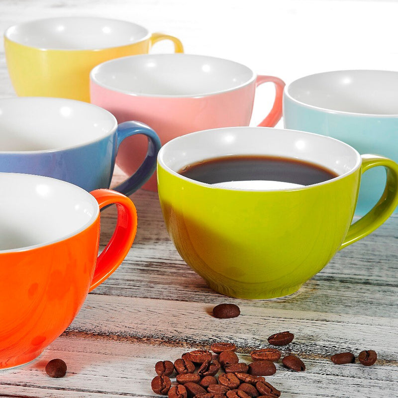 6-Piece 6-Colors 375ML Porcelain Coffee Cup Set with Handle