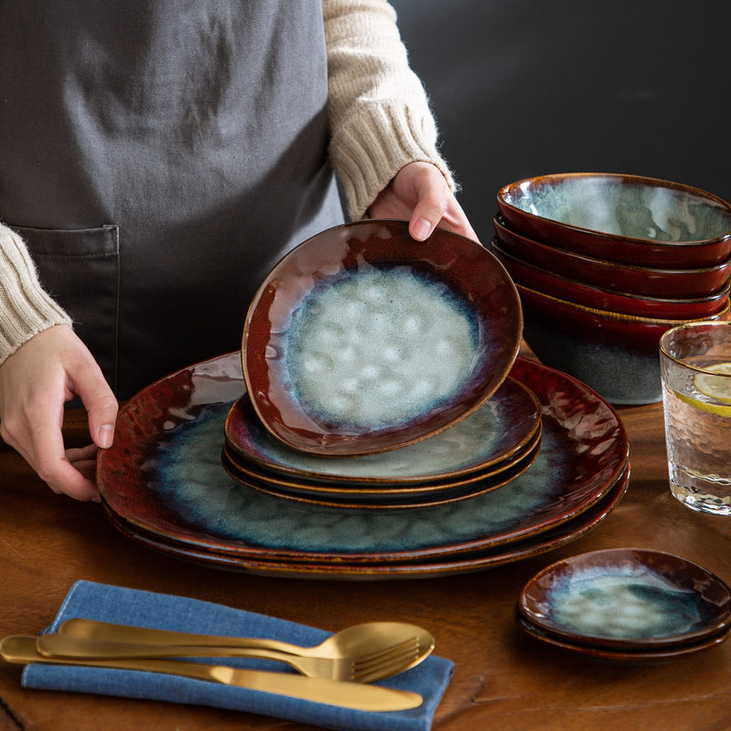 Vintage Look Ceramic Red 11/22/33-Piece Tableware Dinner Set