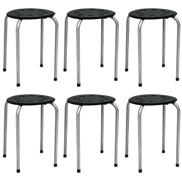 Set of 6 Portable Plastic Stack Stools 17.5" Height Backless Classroom Seating