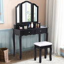 Makeup Table Stool Set Tri Folding Mirror Vanity  Black